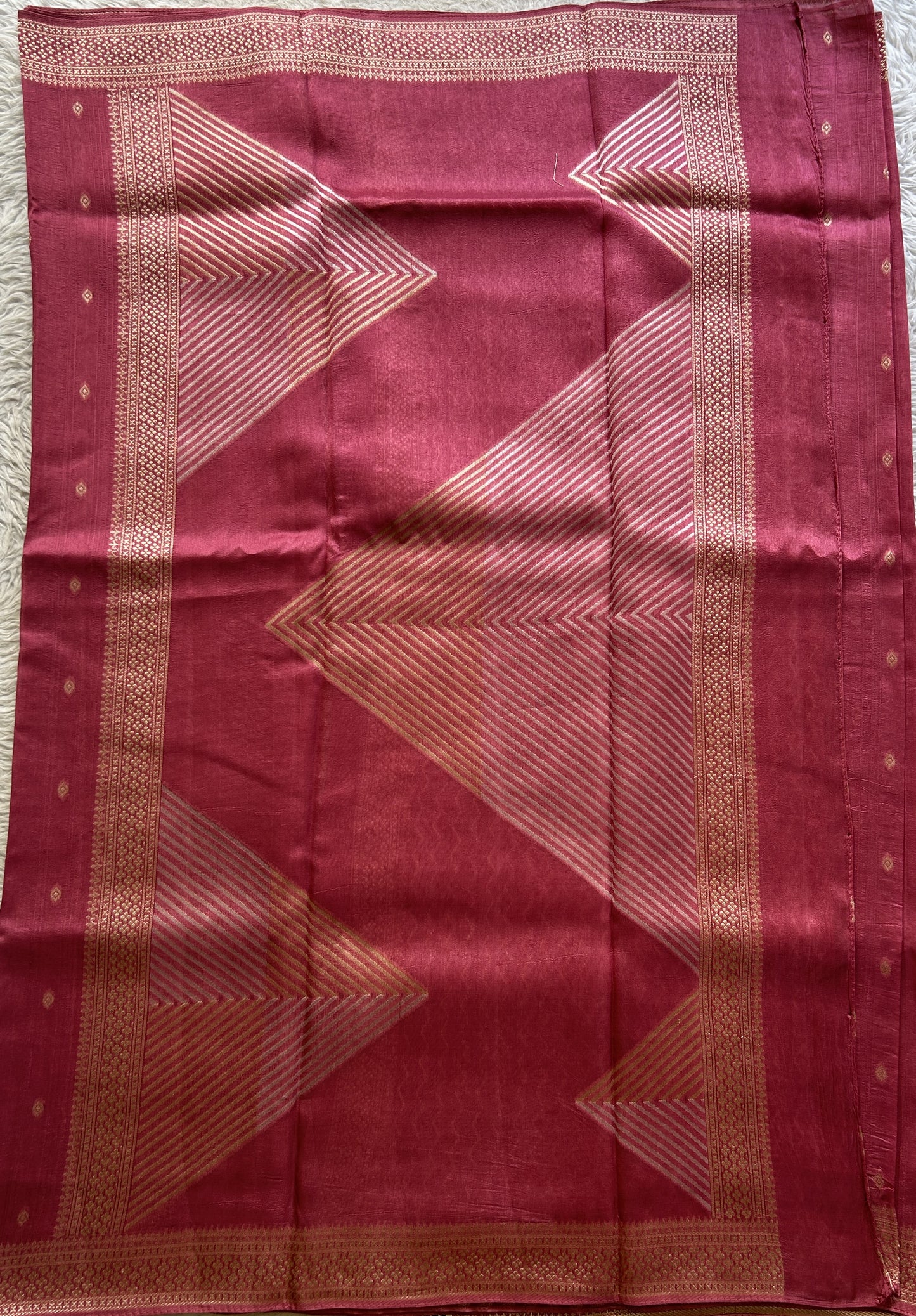 Banarasi Tussar Georgette Saree Dark Pink Colored Paired with a Zari Border. - Sampradaya Designer Studio