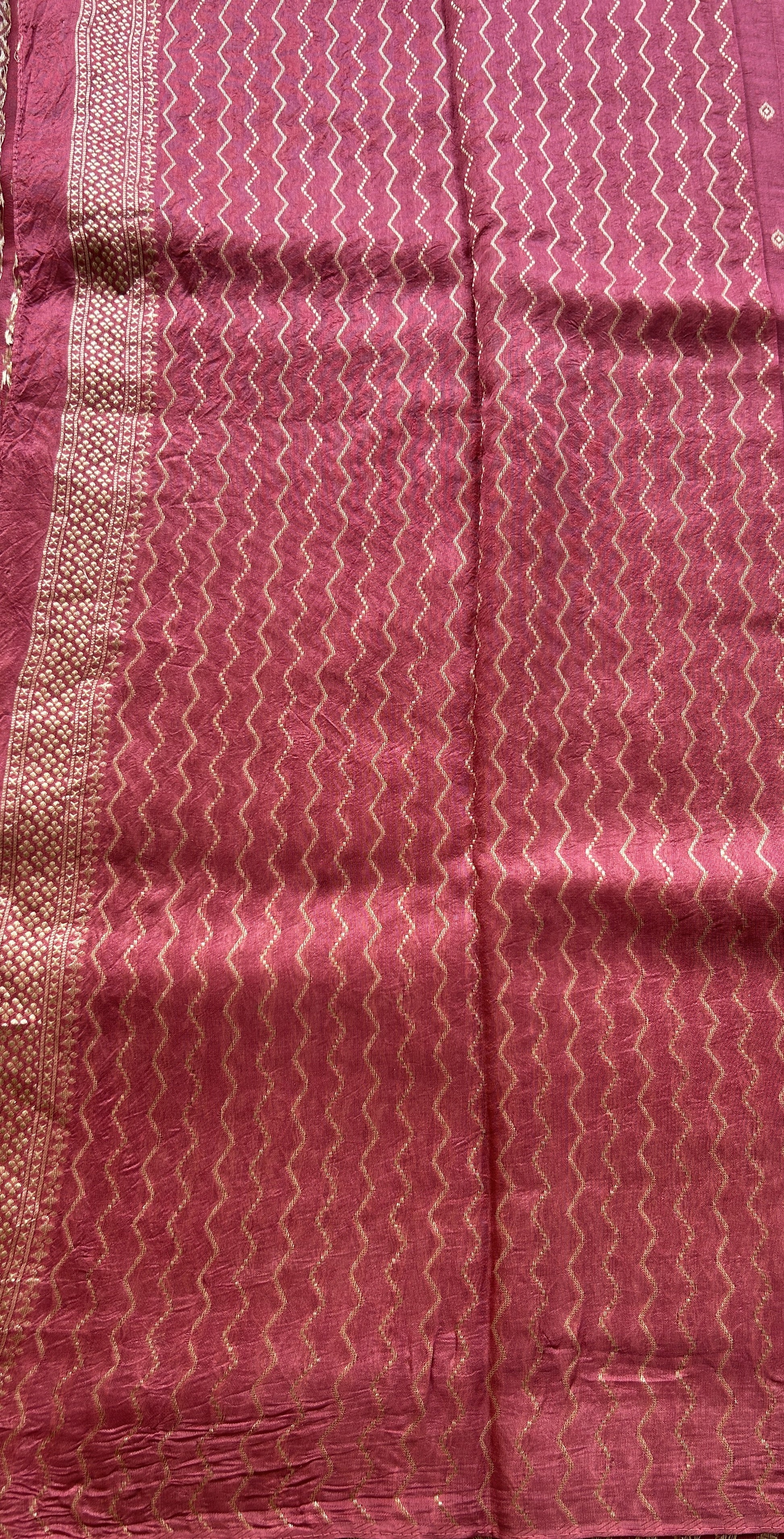 Banarasi Tussar Georgette Saree Dark Pink Colored Paired with a Zari Border. - Sampradaya Designer Studio