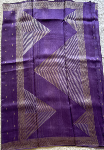 Banarasi Tussar Georgette Saree Lilac Colored Paired with a Zari Border. - Sampradaya Designer Studio
