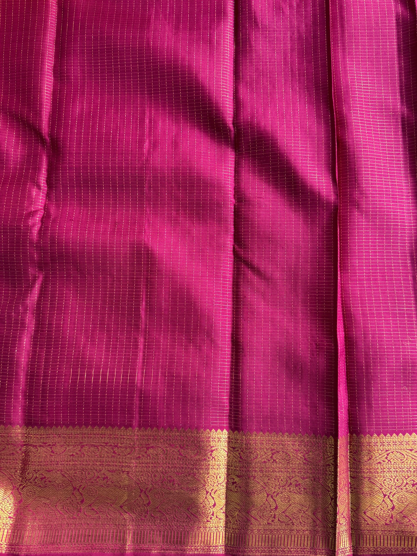 Pure Kanjivaram Silk Saree | Rani Pink With Gold Zari Border | Handloom | Silk Mark Certified