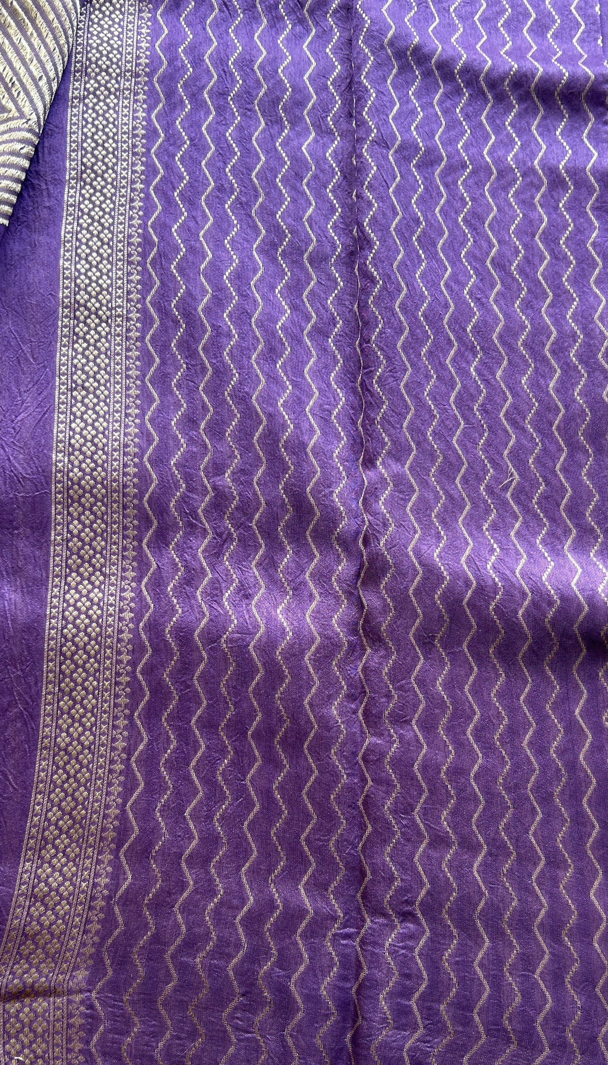 Banarasi Tussar Georgette Saree Lilac Colored Paired with a Zari Border. - Sampradaya Designer Studio