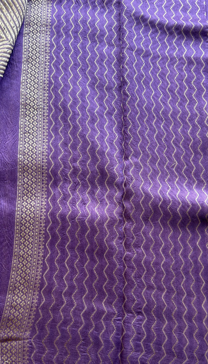 Banarasi Tussar Georgette Saree Lilac Colored Paired with a Zari Border. - Sampradaya Designer Studio