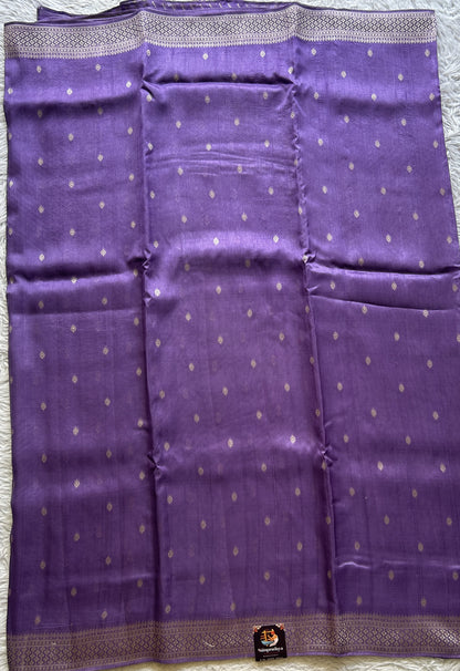 Banarasi Tussar Georgette Saree Lilac Colored Paired with a Zari Border. - Sampradaya Designer Studio
