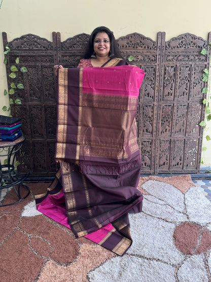 Pink Pure Kanjivaram Silk Saree | Gap Border With Peacock Butta | Handloom | Silk Mark Certified