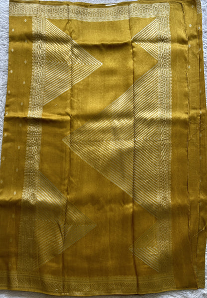 Banarasi Tussar Georgette Saree Mustard Yellow Colored Paired with a Zari Border. - Sampradaya Designer Studio