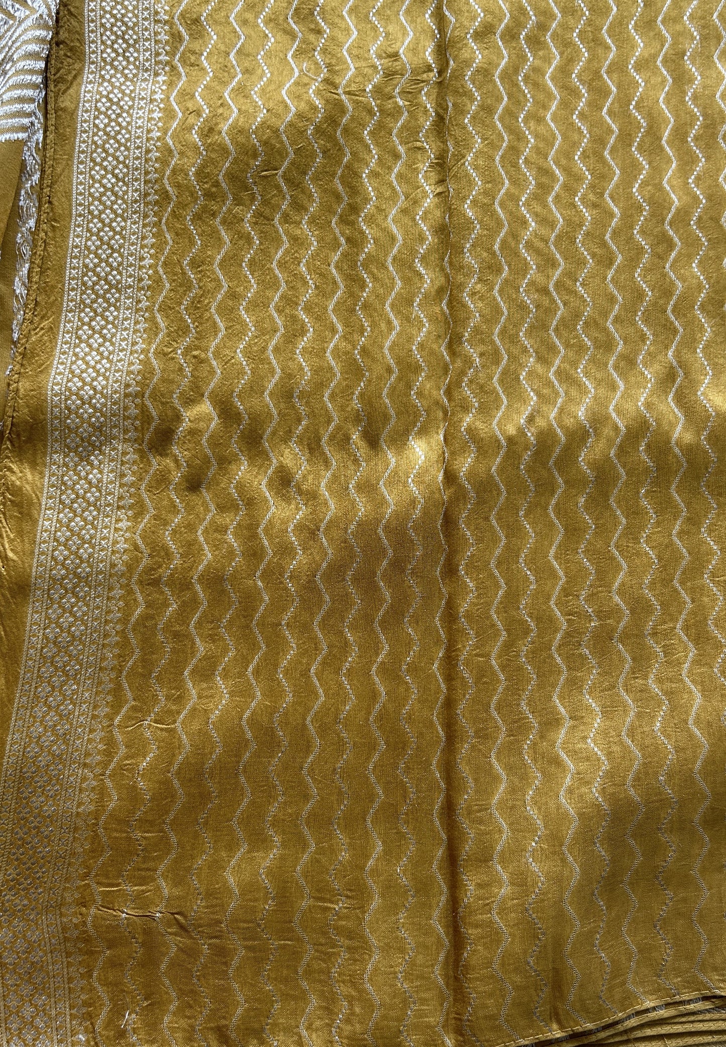 Banarasi Tussar Georgette Saree Mustard Yellow Colored Paired with a Zari Border. - Sampradaya Designer Studio