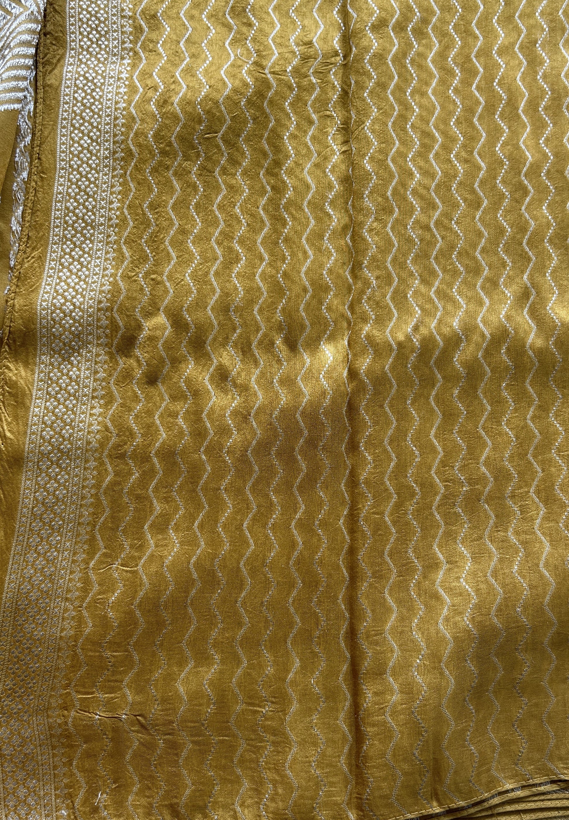 Banarasi Tussar Georgette Saree Mustard Yellow Colored Paired with a Zari Border. - Sampradaya Designer Studio