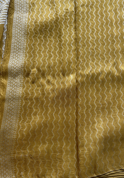 Banarasi Tussar Georgette Saree Mustard Yellow Colored Paired with a Zari Border. - Sampradaya Designer Studio