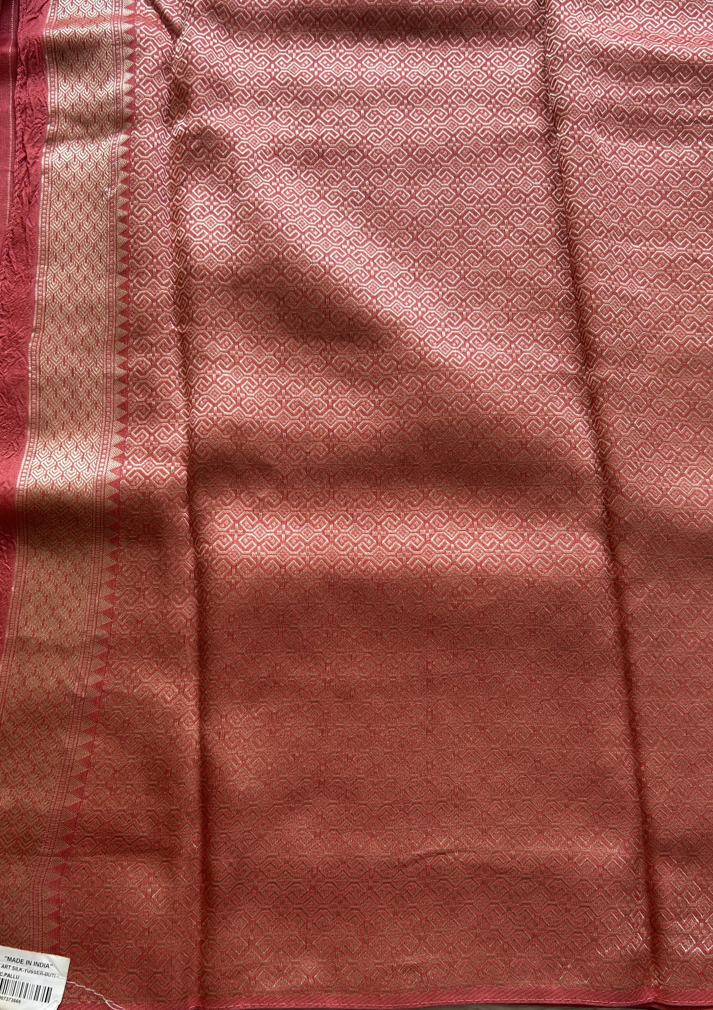 Banarasi Tussar Georgette Saree Dark Peach Colored Paired with a Zari Border. - Sampradaya Designer Studio