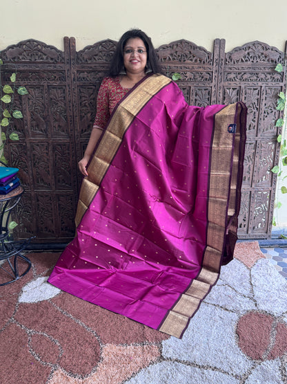 Pure Kanjivaram Silk Saree | Pink With Gold Zari Border | Handloom | Silk Mark Certified
