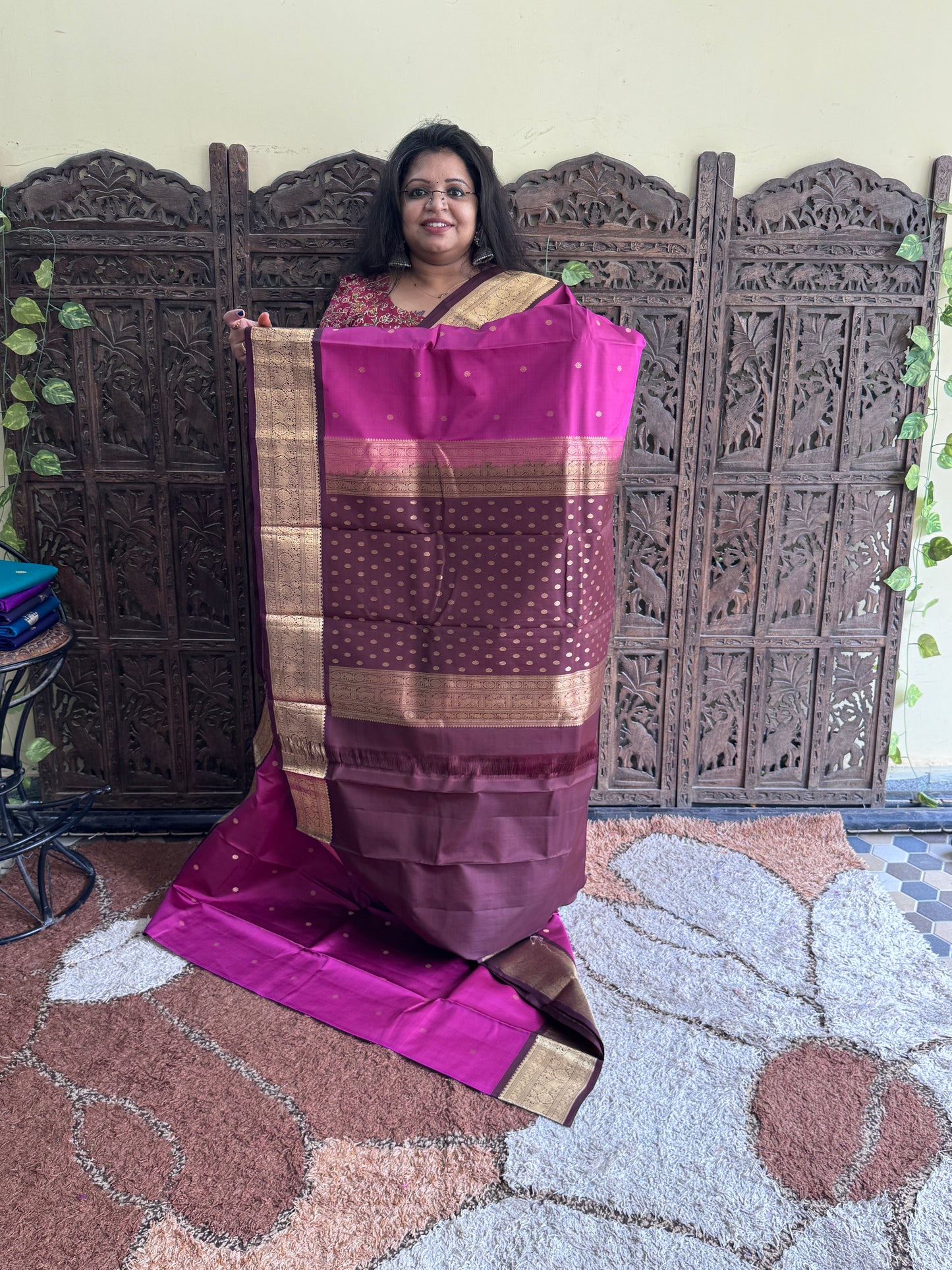 Pure Kanjivaram Silk Saree | Pink With Gold Zari Border | Handloom | Silk Mark Certified