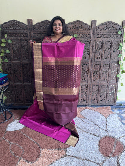 Pure Kanjivaram Silk Saree | Pink With Gold Zari Border | Handloom | Silk Mark Certified