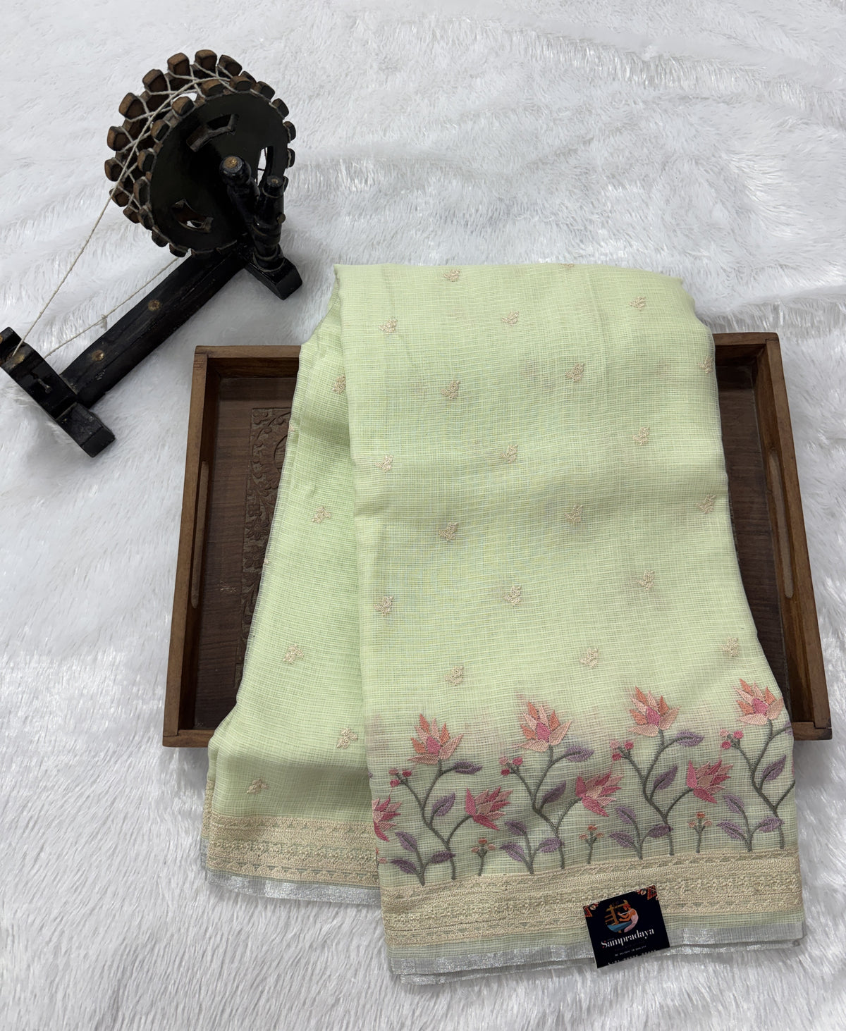 Light Green Pure Cotton Kota Doria Saree | Airy Handloom Summer Drape