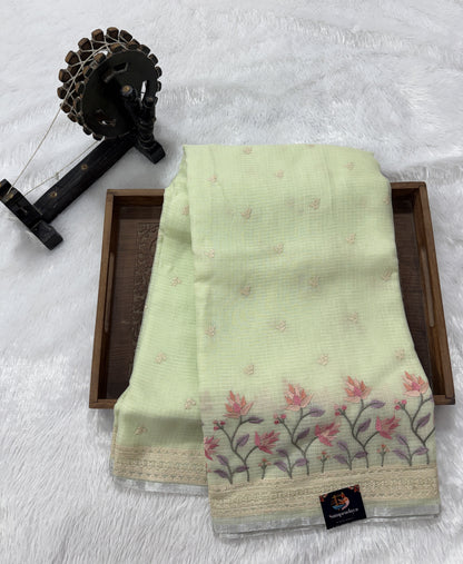 Light Green Pure Cotton Kota Doria Saree | Airy Handloom Summer Drape