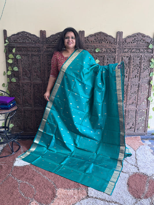 Pure Kanjivaram Silk Saree |Green With Gold Zari Border | Handloom | Silk Mark Certified