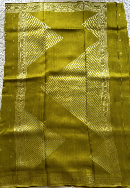 Banarasi Tussar Georgette Saree Pear Colored Paired with a Zari Border. - Sampradaya Designer Studio