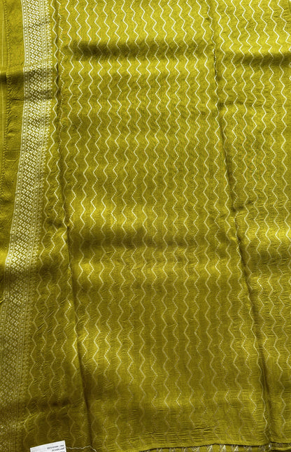 Banarasi Tussar Georgette Saree Pear Colored Paired with a Zari Border. - Sampradaya Designer Studio