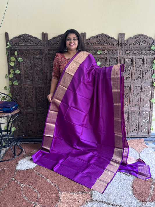 Pure Kanjivaram Silk Saree | Purple With Gold Zari Border | Handloom | Silk Mark Certified