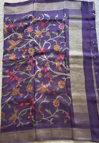 Banarasi Tussar Georgette Saree Lavender Colored Paired with a Zari Border. - Sampradaya Designer Studio