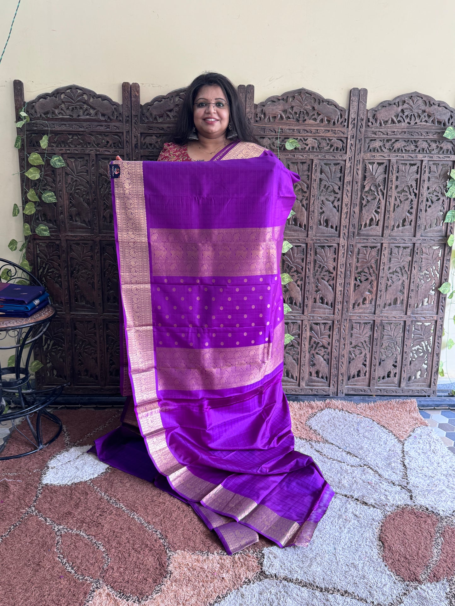 Pure Kanjivaram Silk Saree | Purple With Gold Zari Border | Handloom | Silk Mark Certified