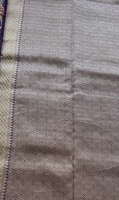 Banarasi Tussar Georgette Saree Lavender Colored Paired with a Zari Border. - Sampradaya Designer Studio