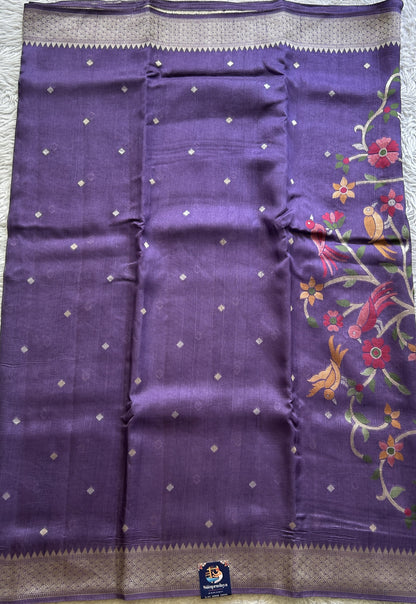 Banarasi Tussar Georgette Saree Lavender Colored Paired with a Zari Border. - Sampradaya Designer Studio