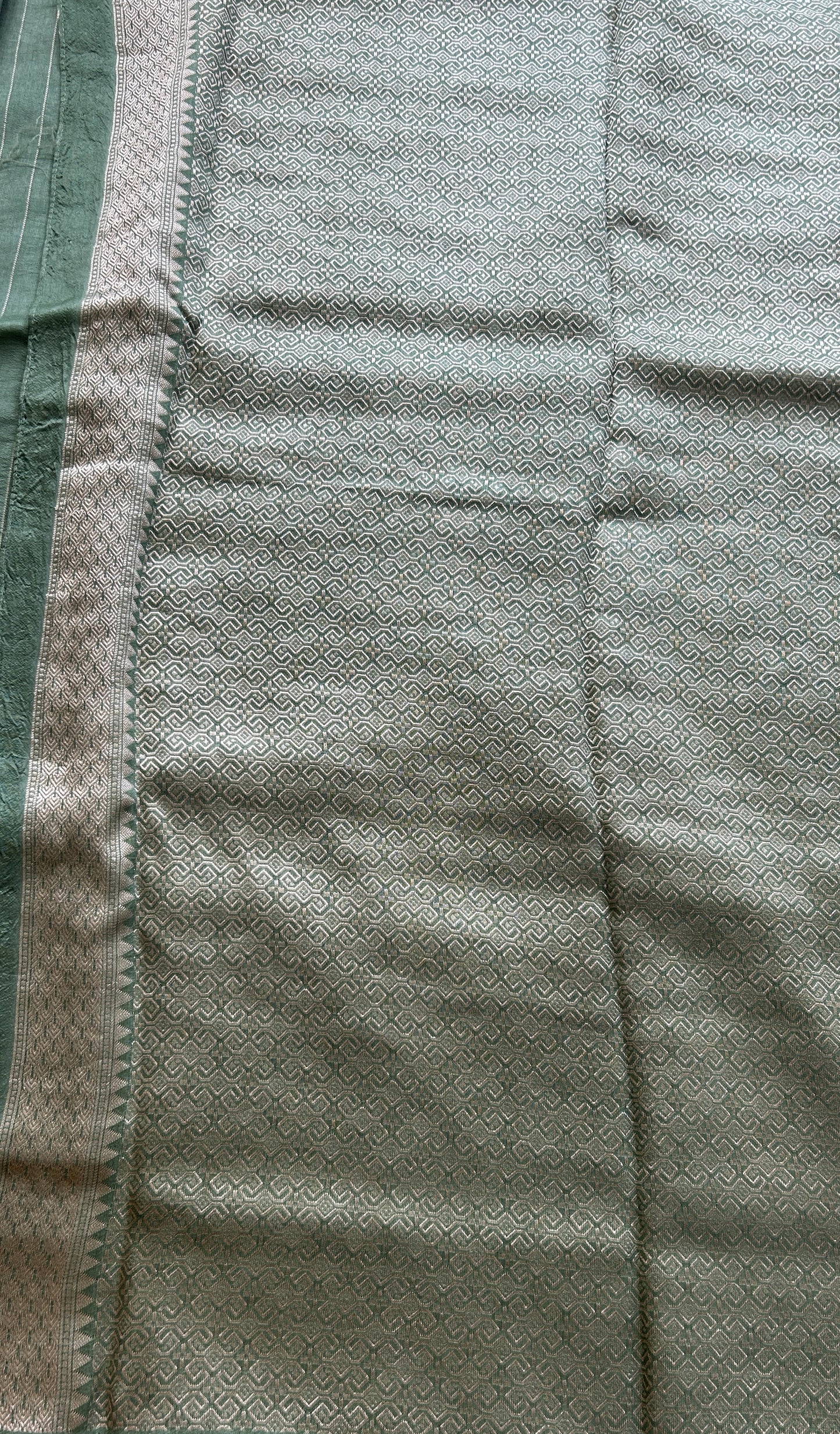 Banarasi Tussar Georgette Saree Sea Green Colored Paired with a Zari Border. - Sampradaya Designer Studio