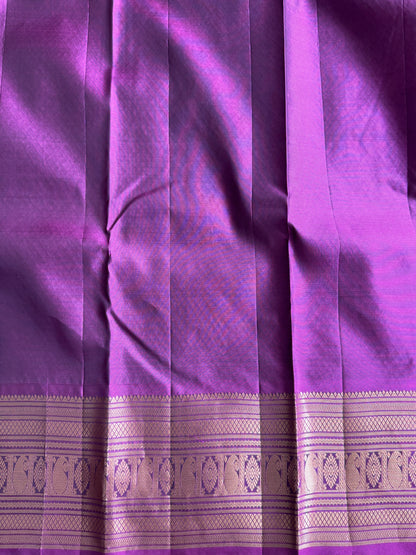 Pure Kanjivaram Silk Saree | Violet With Gold Zari Border | Handloom | Silk Mark Certified