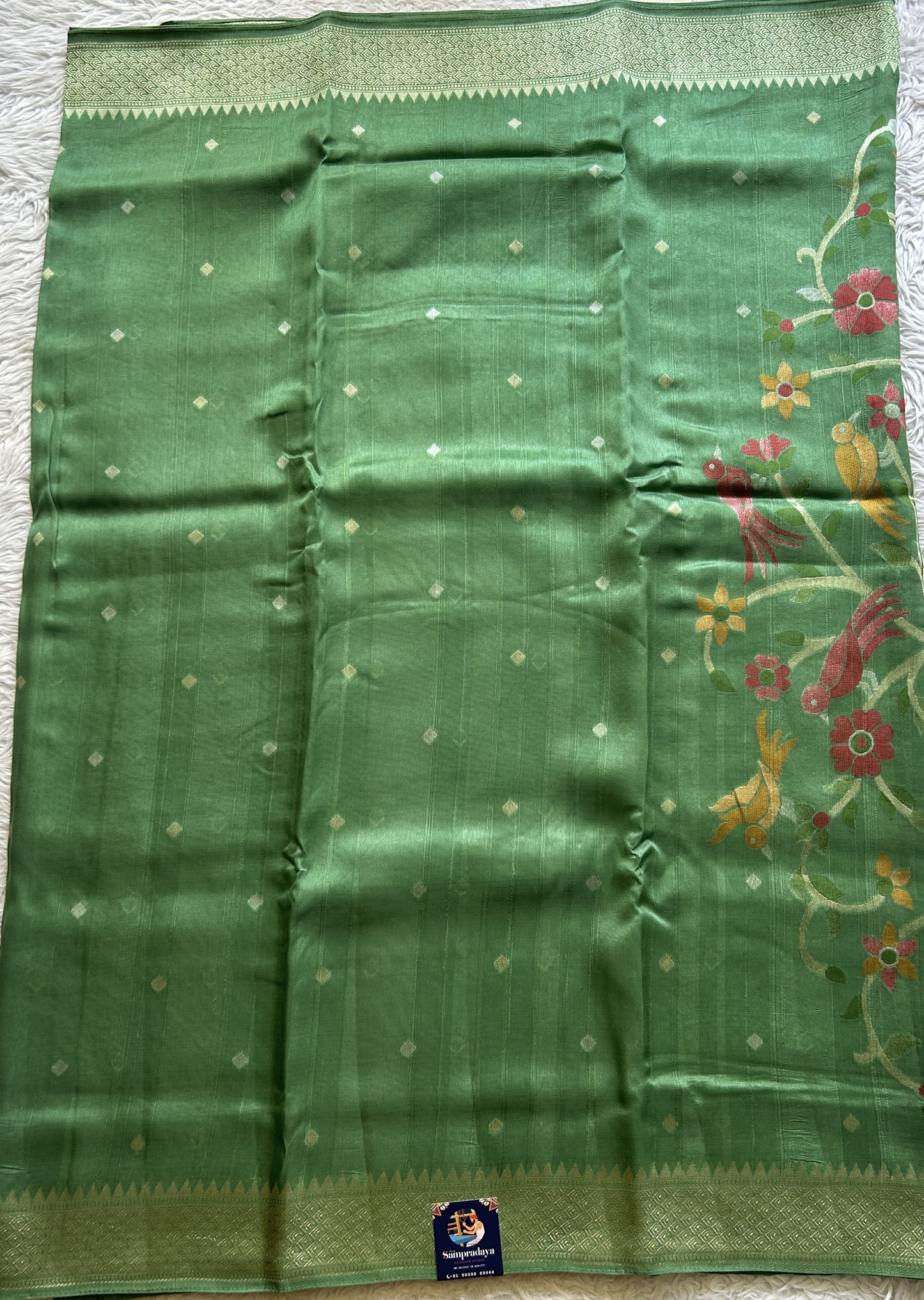 Banarasi Tussar Georgette Saree Sea Green Colored Paired with a Zari Border. - Sampradaya Designer Studio