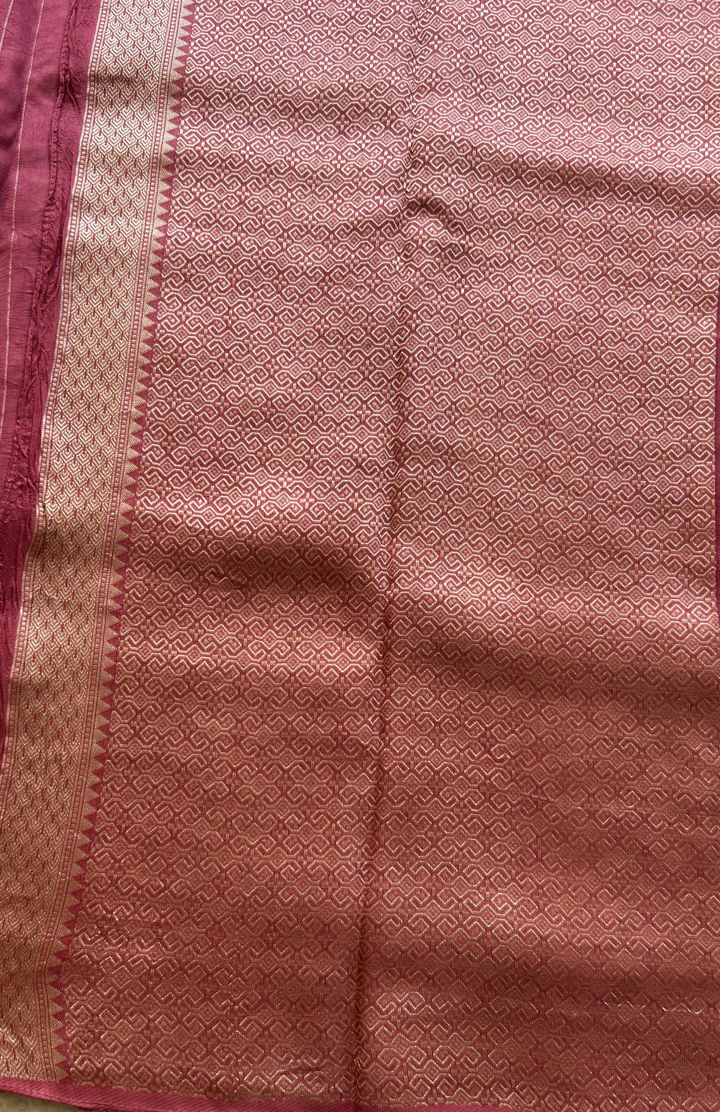Banarasi Tussar Georgette Saree Rose Pink Colored Complemented with a Zari Border. - Sampradaya Designer Studio