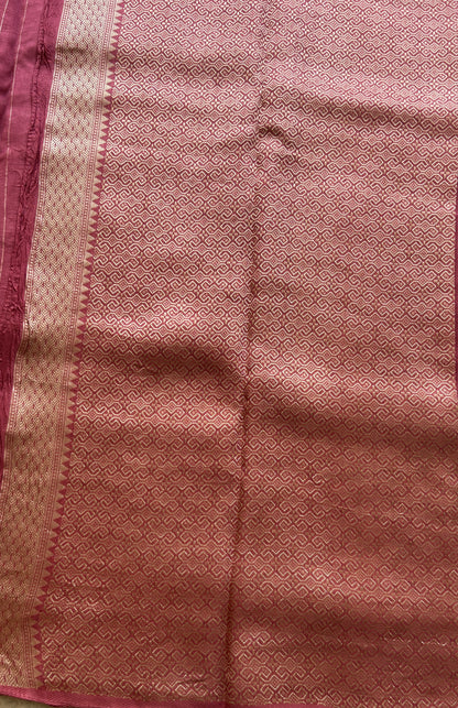 Banarasi Tussar Georgette Saree Rose Pink Colored Complemented with a Zari Border. - Sampradaya Designer Studio