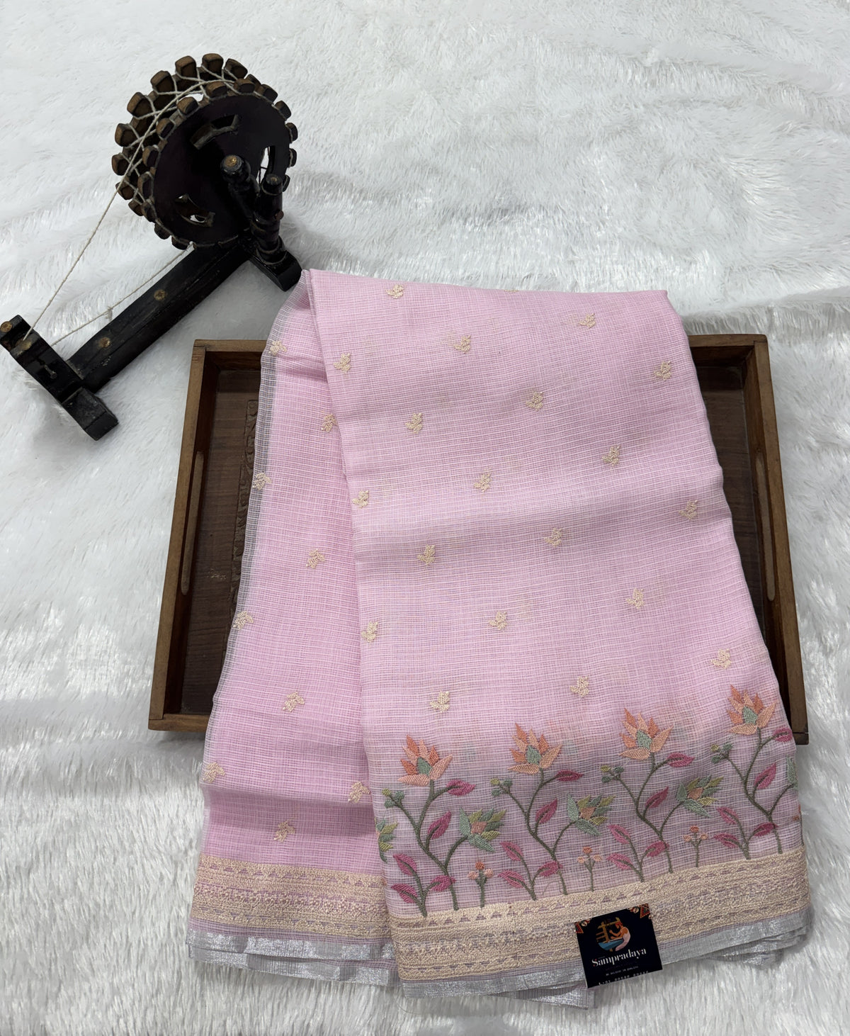 Light Pink Pure Cotton Kota Doria Saree | Airy Handloom Summer Drape