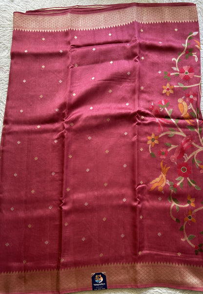 Banarasi Tussar Georgette Saree Rose Pink Colored Complemented with a Zari Border. - Sampradaya Designer Studio