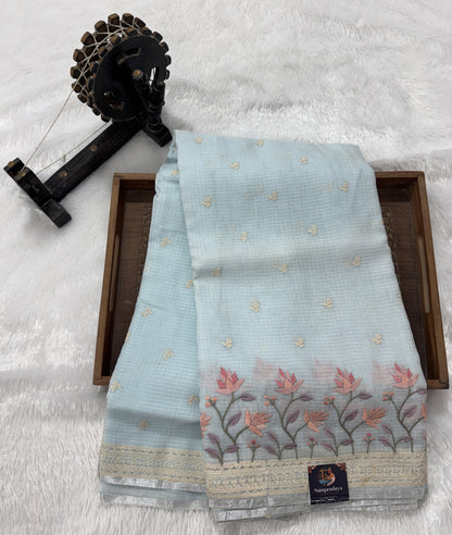 Light Blue Pure Cotton Kota Doria Saree | Airy Handloom Summer Drape