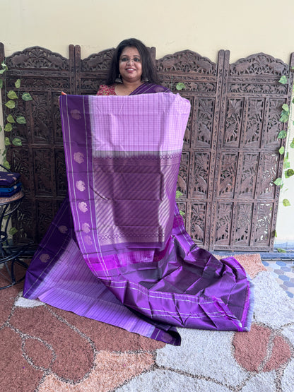 Lavender Pure Kanjivaram Silk Saree | Gap Border With Peacock Butta | Handloom | Silk Mark Certified