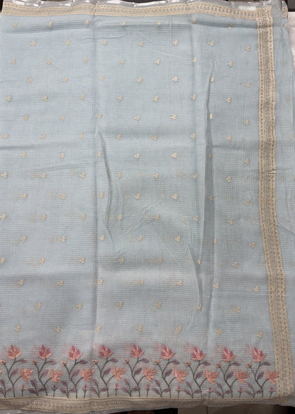 Light Blue Pure Cotton Kota Doria Saree | Airy Handloom Summer Drape