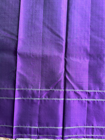 Lavender Pure Kanjivaram Silk Saree | Gap Border With Peacock Butta | Handloom | Silk Mark Certified