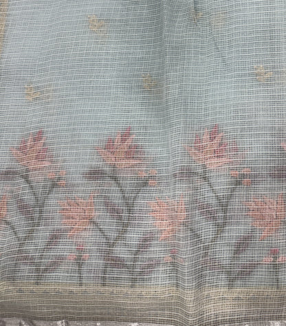 Light Blue Pure Cotton Kota Doria Saree | Airy Handloom Summer Drape
