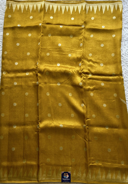 Banarasi Tussar Georgette Saree Yellow Colored Complemented with a Temple Border. - Sampradaya Designer Studio