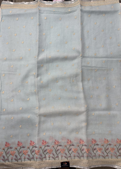 Light Blue Pure Cotton Kota Doria Saree | Airy Handloom Summer Drape