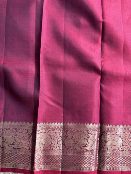 Pure Kanjivaram Silk Saree | Violet With Gold Zari Border | Handloom | Silk Mark Certified