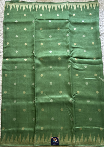 Banarasi Tussar Georgette Saree Green Colored Complemented with a Temple Border. - Sampradaya Designer Studio