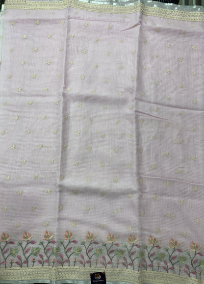 Light Pink Pure Cotton Kota Doria Saree | Airy Handloom Summer Drape