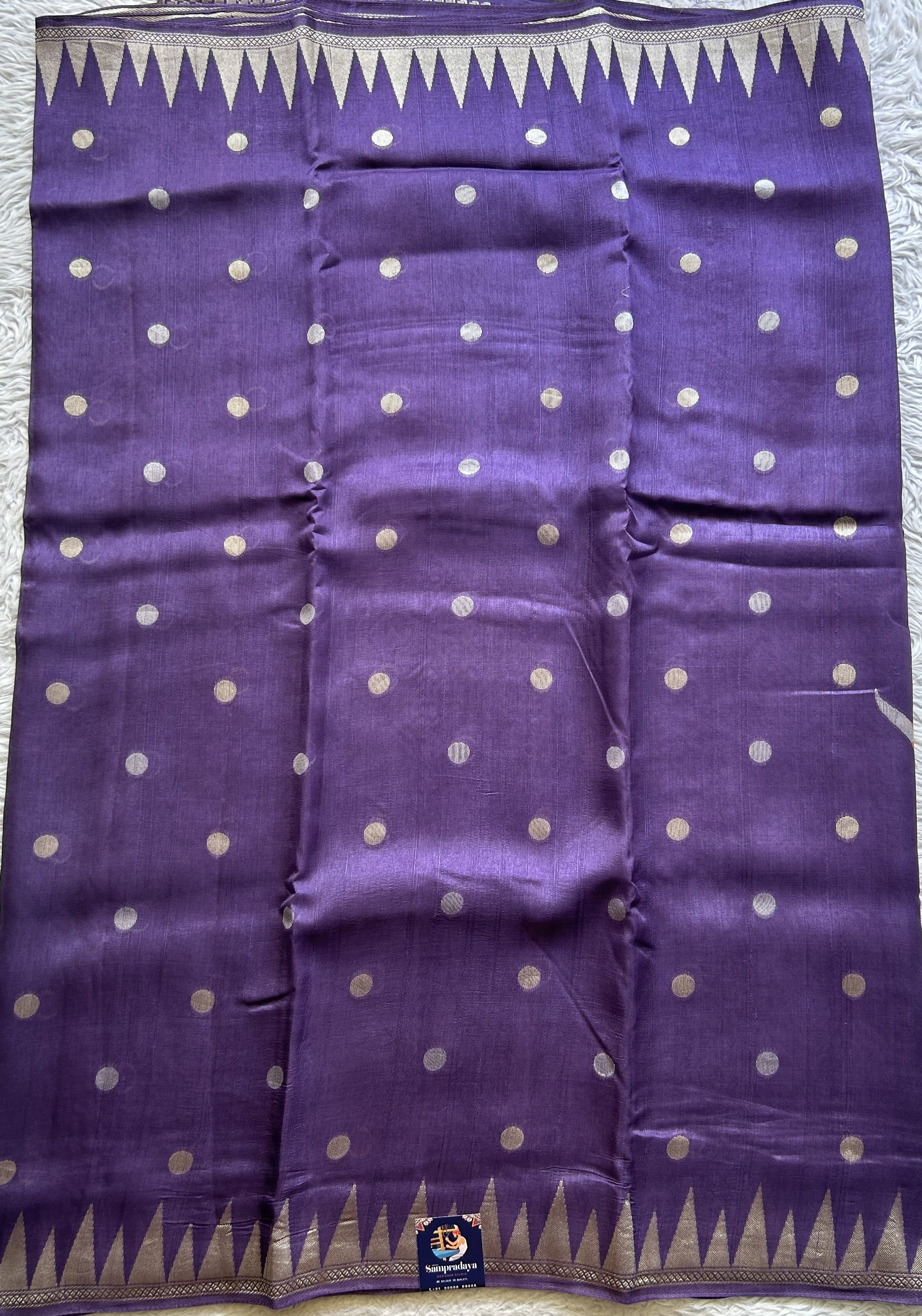 Banarasi Tussar Georgette Saree Lavender Colored Complemented with a Temple Border. - Sampradaya Designer Studio