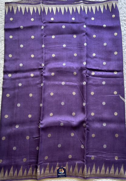 Banarasi Tussar Georgette Saree Lavender Colored Complemented with a Temple Border. - Sampradaya Designer Studio