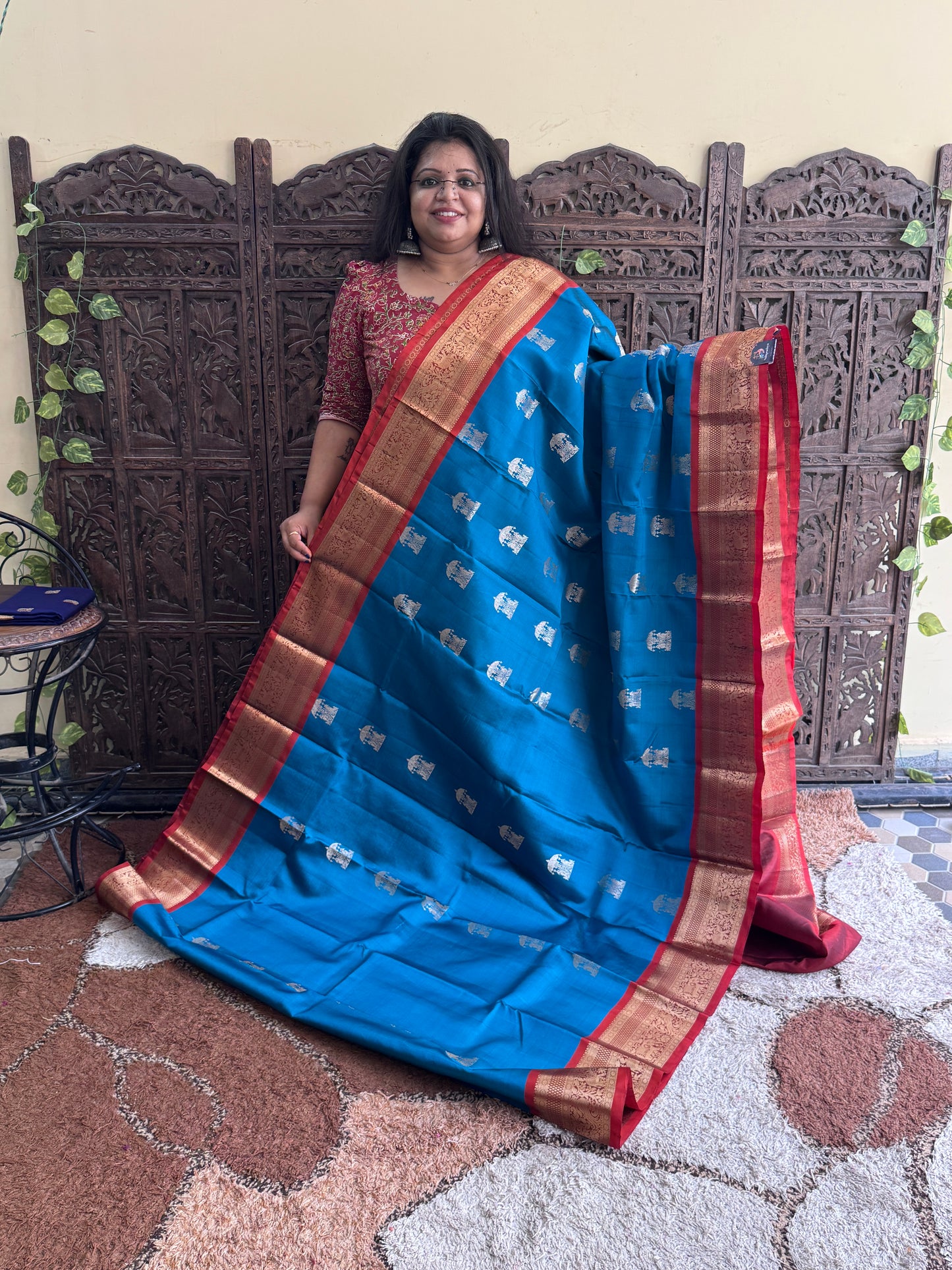 Pure Kanjivaram Silk Saree | Blue With Gold Zari Border | Handloom | Silk Mark Certified