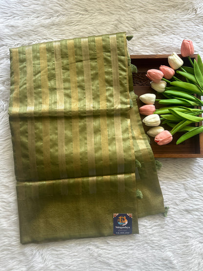 Semi Raw Silk Saree Parrot Green Colored Complemented with a Zari Border. - Sampradaya Designer Studio
