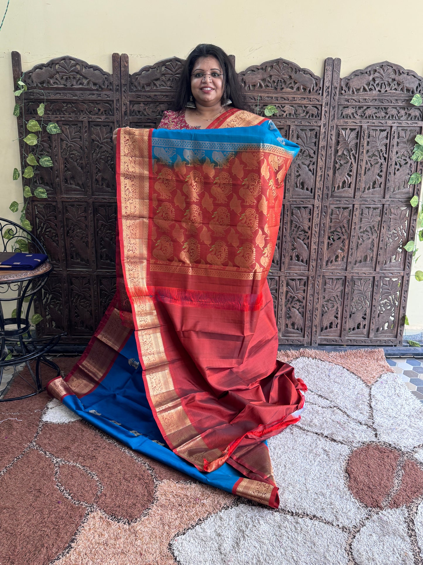 Pure Kanjivaram Silk Saree | Blue With Gold Zari Border | Handloom | Silk Mark Certified