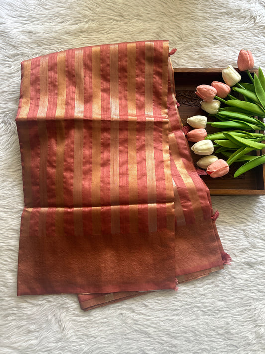 Semi Raw Silk Saree Hot Pink Colored Complemented with a Zari Border. - Sampradaya Designer Studio