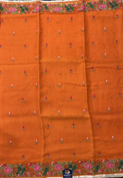 Orange Pure Cotton Kota Doria Saree | Airy Handloom Summer Drape